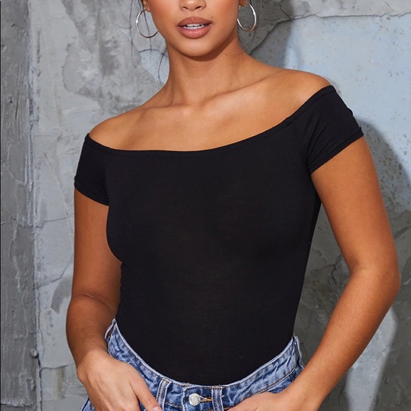 Black Short Sleeve Bardot Bodysuit - Picture 1 of 6